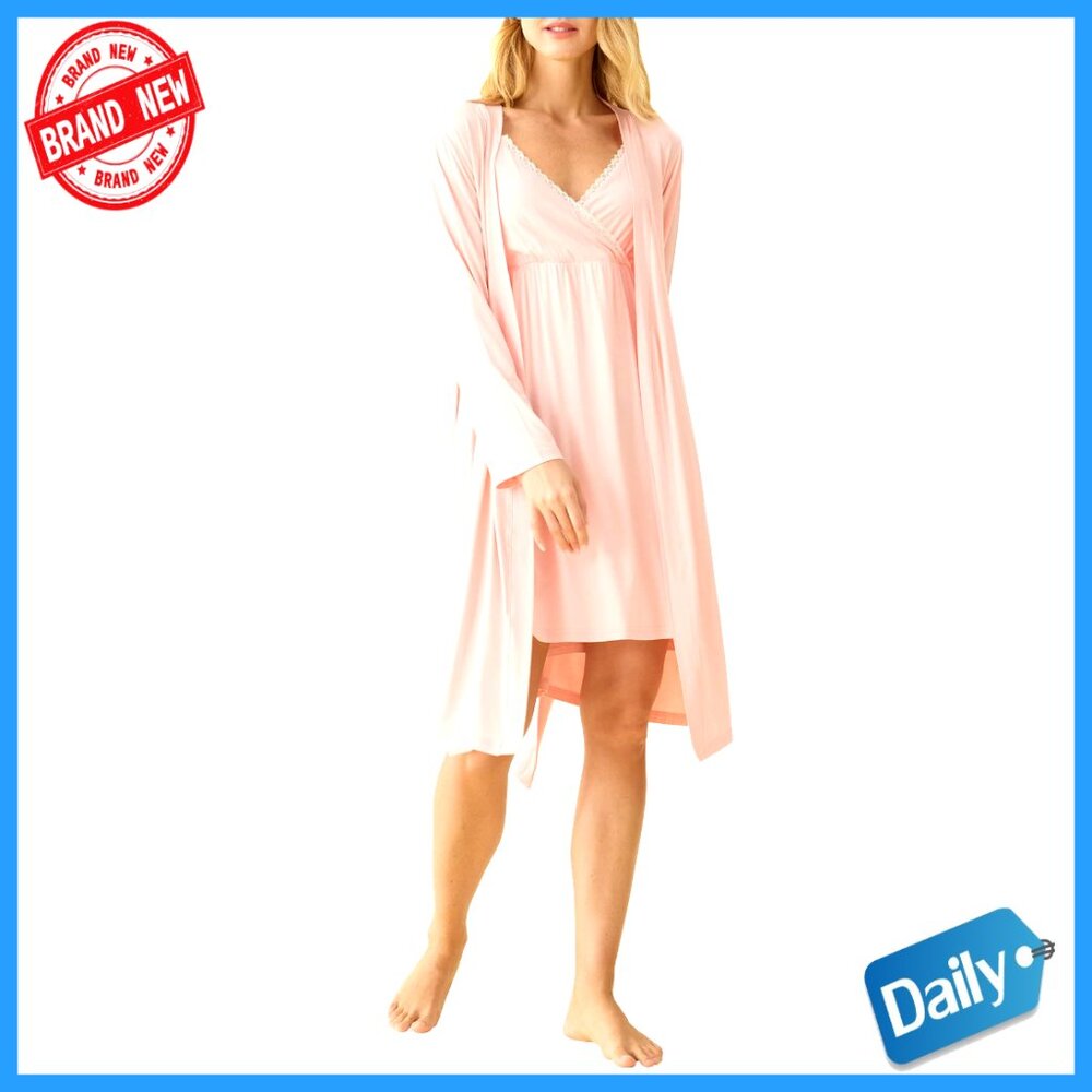 Viscose Nursing Nightgown And Robe Set, Maternity Sleepwear, Size S-Xl